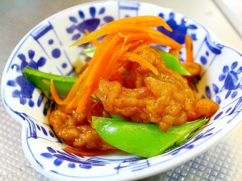 ごぼう天とスナップ豌豆の煮つけ